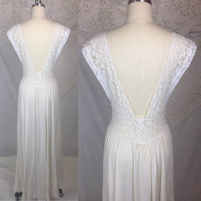 Vintage 1940's Nightgown | Sheer White Silk Chiffon with Ruffled Lace | Fischer Heavenly Silk Lingerie | Size MED - Daggers & Dames