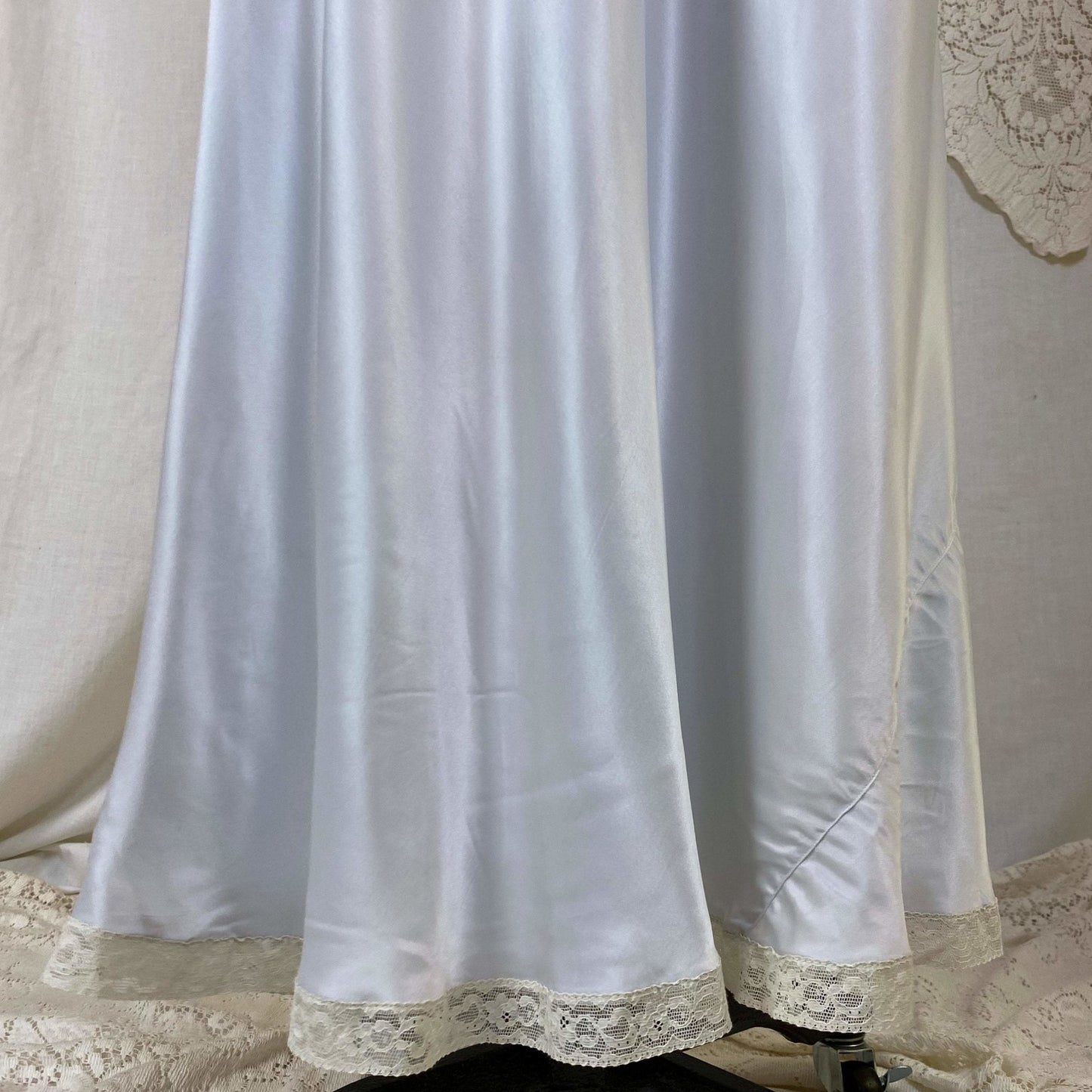 Vintage 1940's Nightgown | Silky Blue Rayon Satin with Ivory Lace | Size XS, S | Radelle, New with Tags - Daggers & Dames