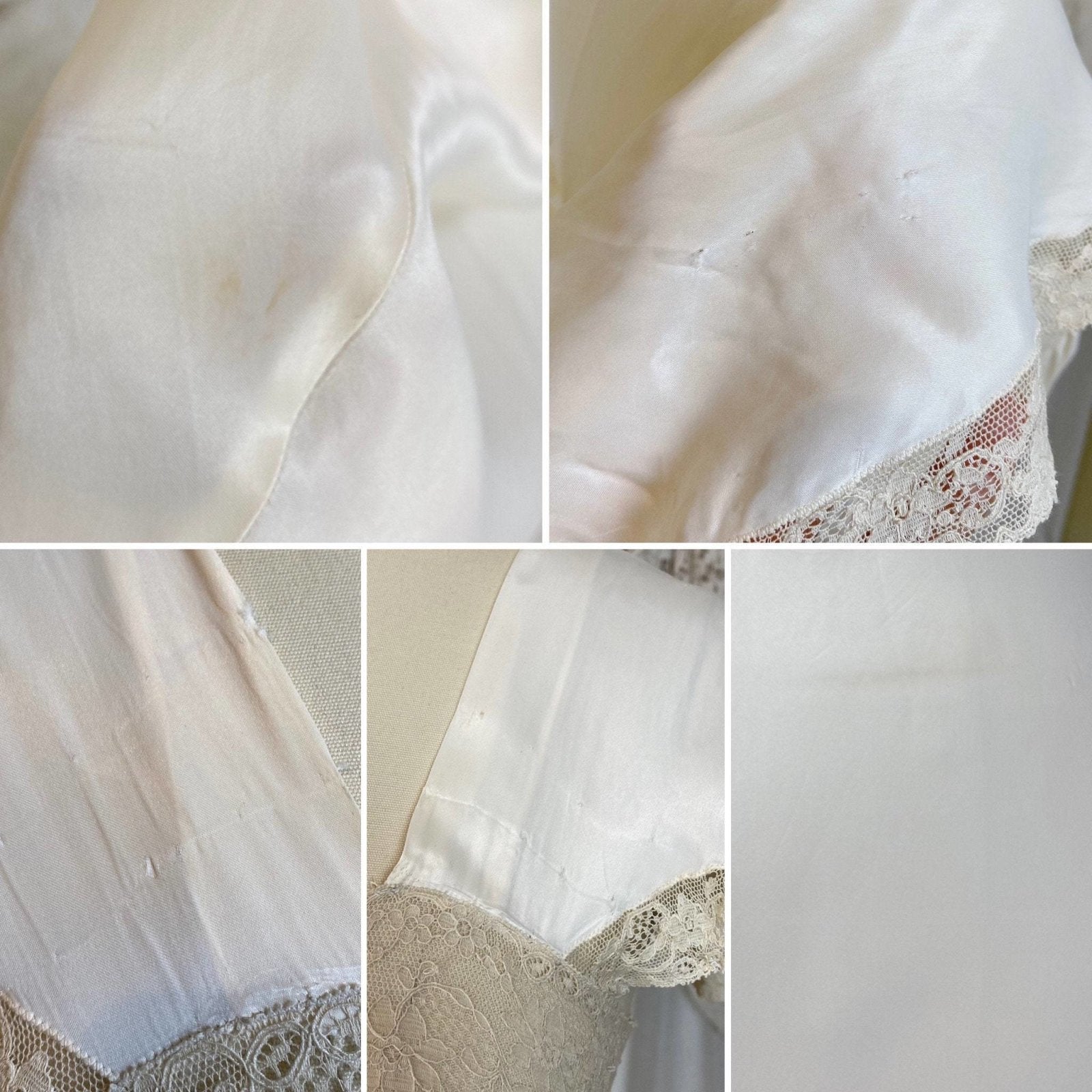 Vintage 1940's Nightgown | Warm Ivory Rayon Satin with Nude Floral Lace | Size XS | Coleen Lingerie - Daggers & Dames