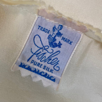 Vintage 1940's Nightgown | Warm Ivory Silk with Deep Tan Floral Lace | Size XXS, XS | Fischer Lingerie - Daggers & Dames