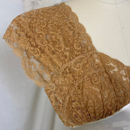 Vintage 1940's Nightgown | Warm Ivory Silk with Deep Tan Floral Lace | Size XXS, XS | Fischer Lingerie - Daggers & Dames