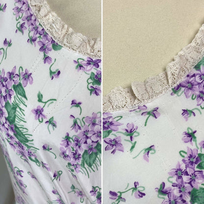 Vintage 1940's Nightgown | White rayon with Purple Lilac Floral Print | Size XS, S | Textron - Daggers & Dames