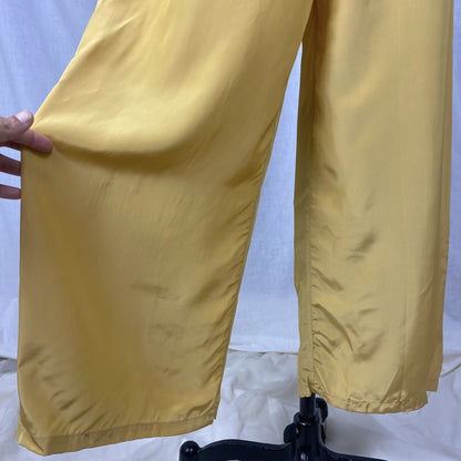 Vintage 1940's Pajama Set | Gold Hue Rayon Crepe with White Embroidery | Size S, M | Miss Elaine -New with Tags & Original Gift Box - Daggers & Dames