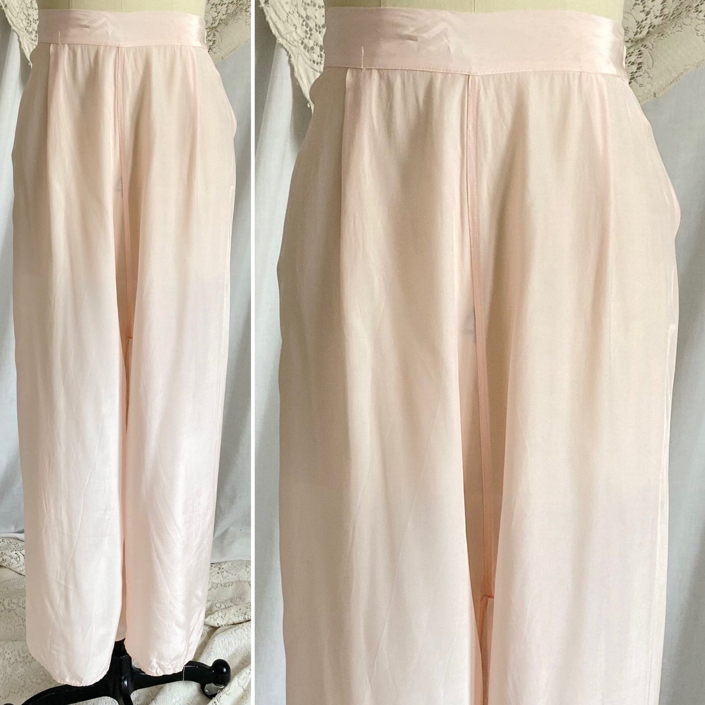 Vintage 1940's Pajama Set | Light Pastel Pink Rayon with Ivory Lace | Size M, LG | Miss Crinoline - Daggers & Dames