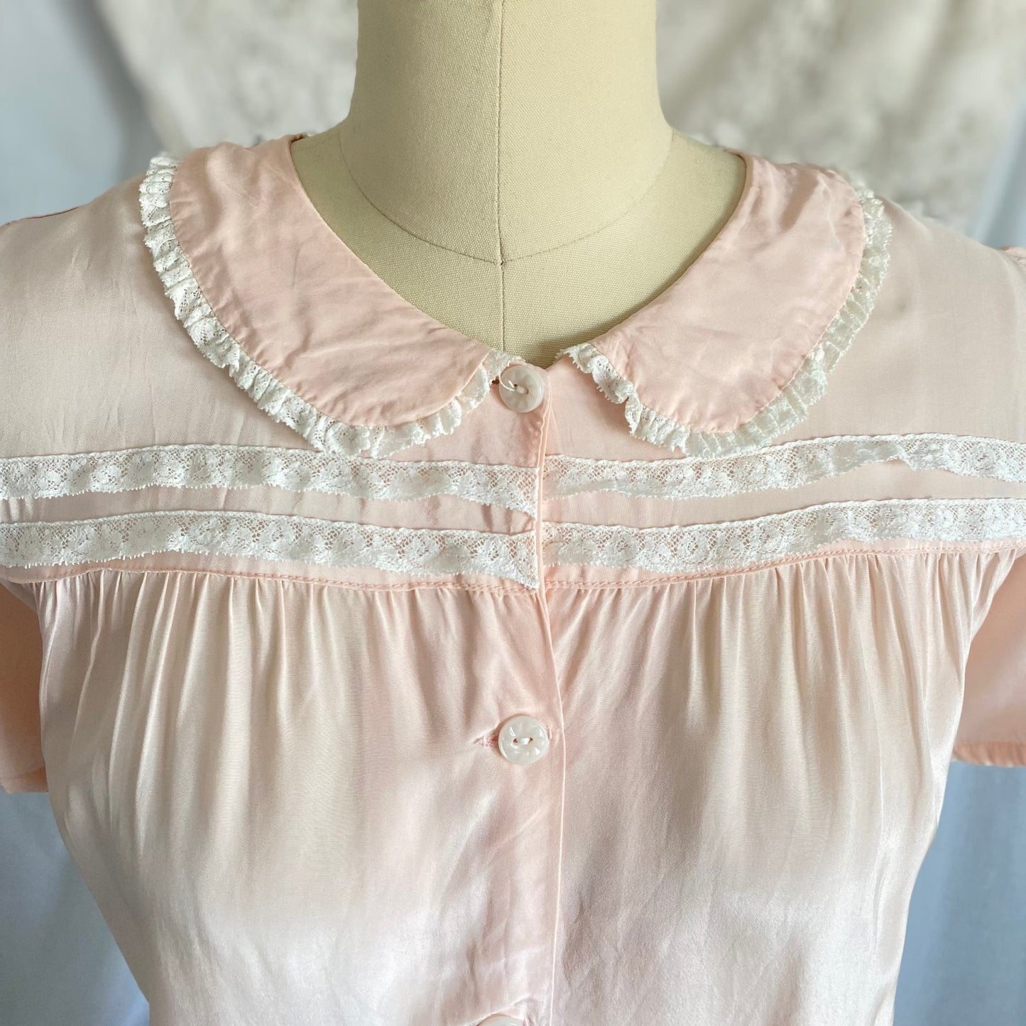 Vintage 1940's Pajama Set | Light Pastel Pink Rayon with Ivory Lace | Size M, LG | Miss Crinoline - Daggers & Dames
