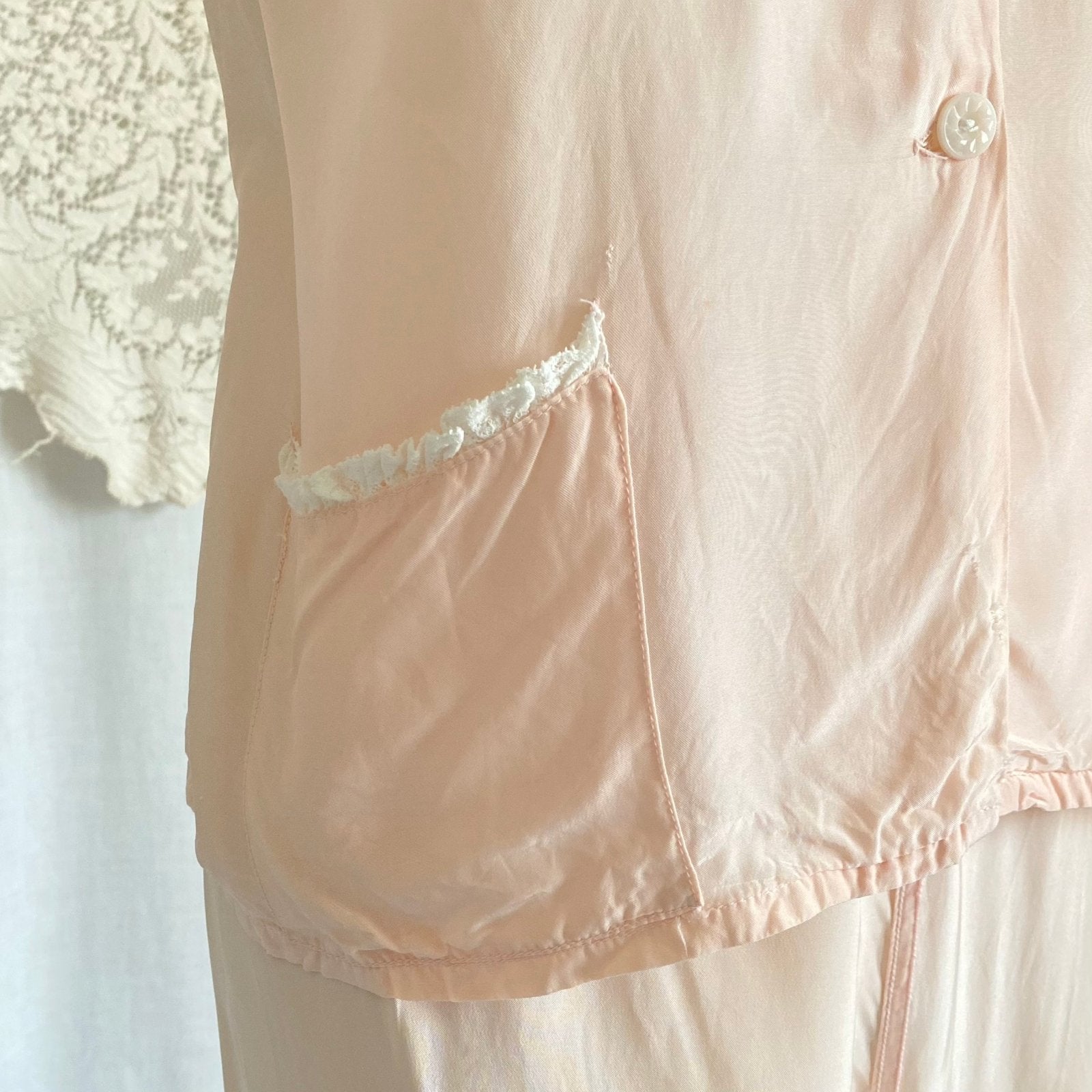 Vintage 1940's Pajama Set | Light Pastel Pink Rayon with Ivory Lace | Size M, LG | Miss Crinoline - Daggers & Dames