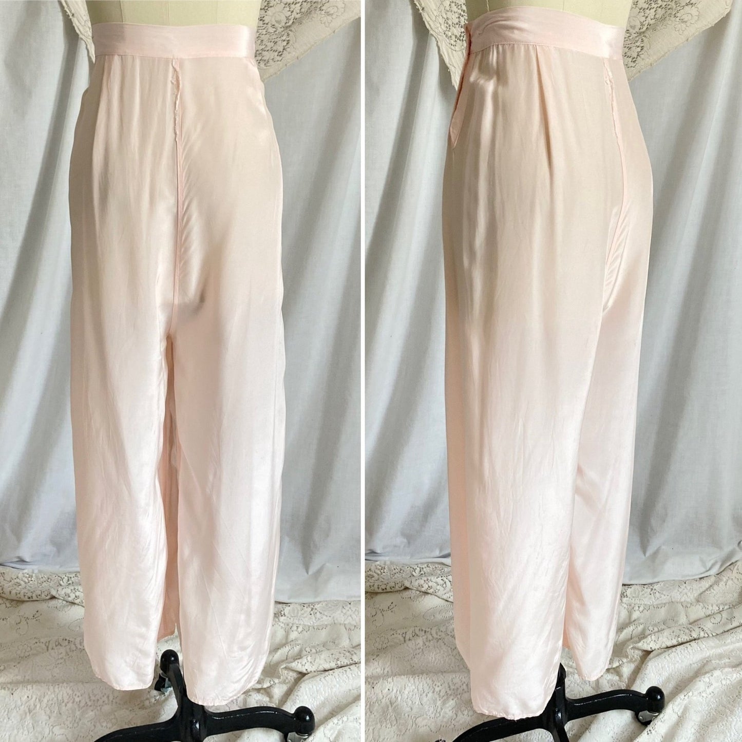 Vintage 1940's Pajama Set | Light Pastel Pink Rayon with Ivory Lace | Size M, LG | Miss Crinoline - Daggers & Dames