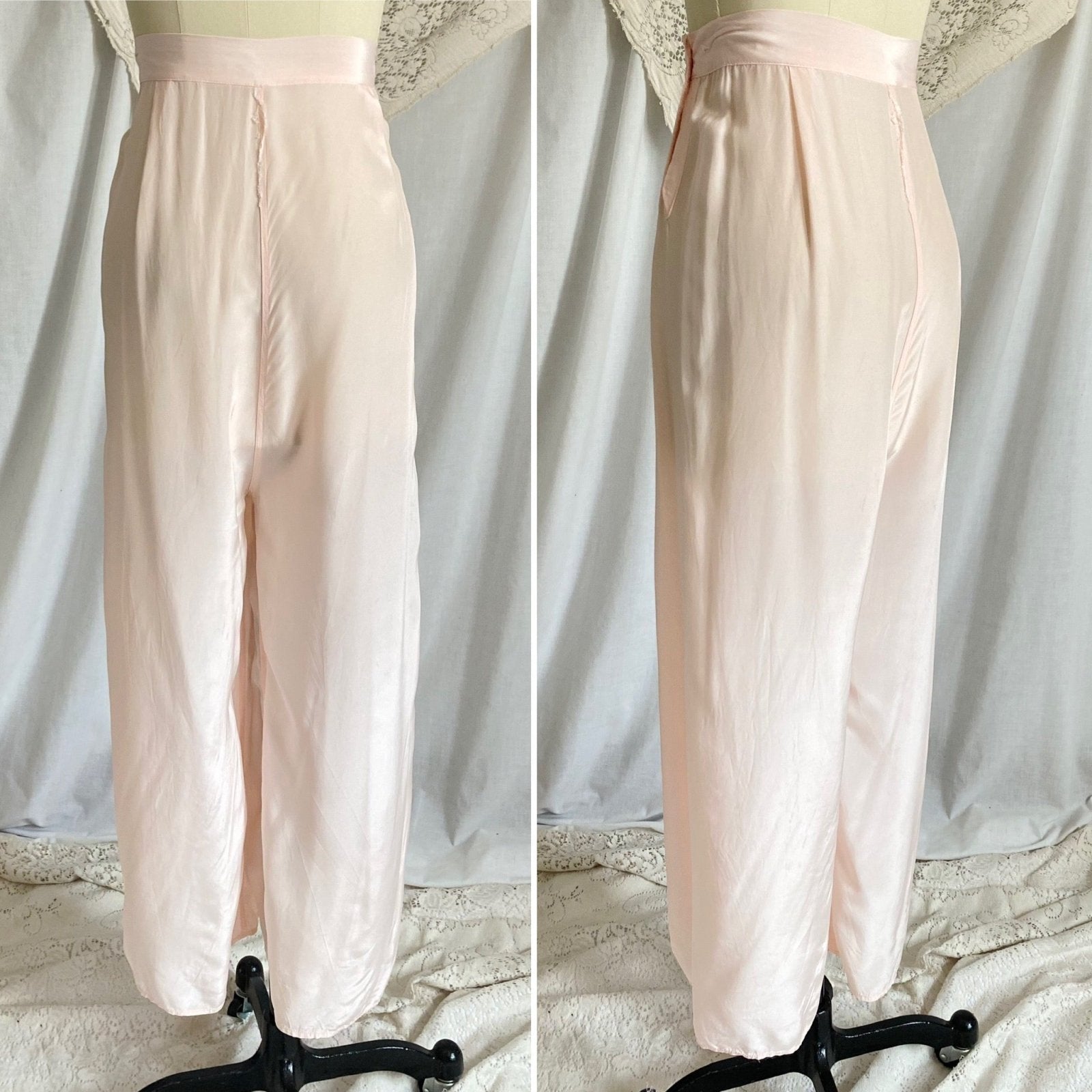 Vintage 1940's Pajama Set | Light Pastel Pink Rayon with Ivory Lace | Size M, LG | Miss Crinoline - Daggers & Dames