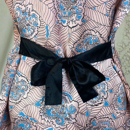 Vintage 1940's Pajama Set | Rose Gold Pink with Black & Blue Paisley Print Rayon Satin | Size S, M, LG | Tele-Queen - Daggers & Dames