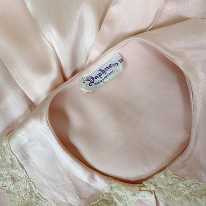 Vintage 1940's Pajama Set | Rose Pink Rayon Charmeuse with Ivory Lace | Size M, LG | Daphne - Daggers & Dames