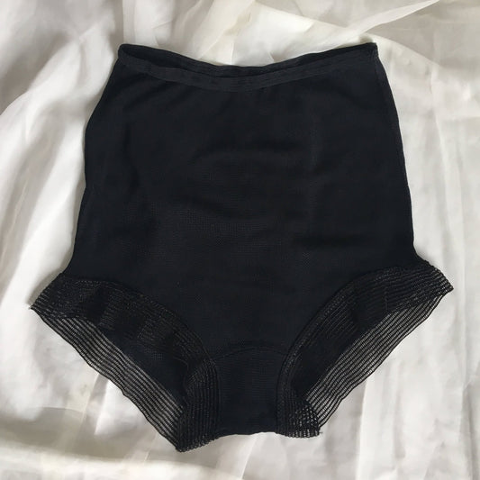 Vintage 1940's Panties | Black Rayon Mesh with Ladder Stitched Hems | Never Worn | Size XXS, XS - Daggers & Dames