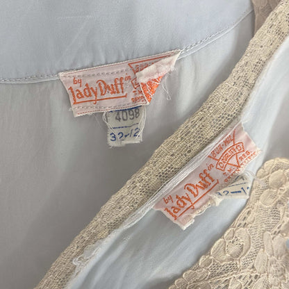 Vintage 1940's Peignoir Set | Icy Blue Rayon Satin with Nude Lace Inserts | Size 32-34 Bust, XS, S | Lady Duff - Daggers & Dames