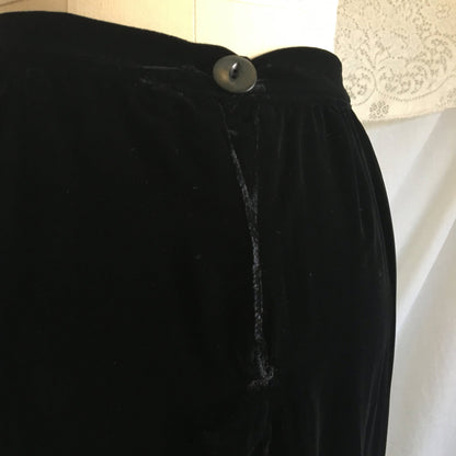 Vintage 1940's Peplum Skirt Suit | Black Rayon Velvet | Bias Cut Top with High Waist Skirt | 2 Piece Dress | Size XS - S - Daggers & Dames