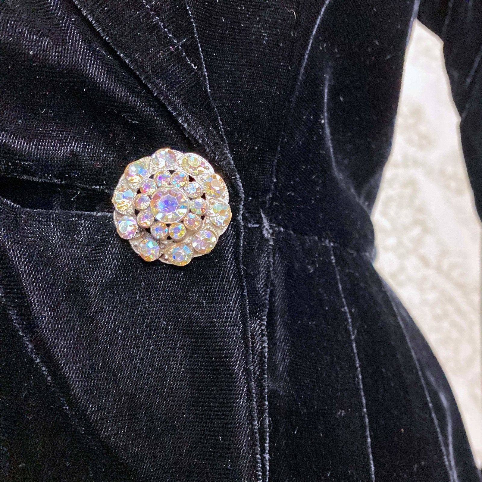 Vintage 1940's Robe | Black Velvet with Rhinestone Buttons | Size S | Styled by Dorian, New with Tags - Daggers & Dames