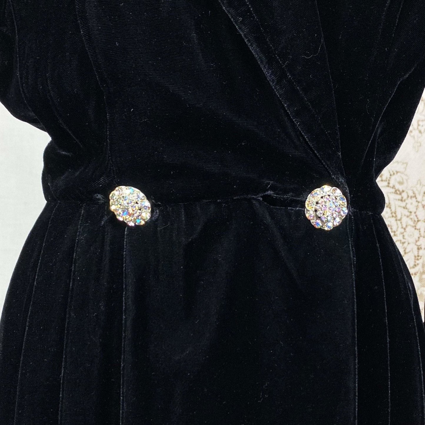 Vintage 1940's Robe | Black Velvet with Rhinestone Buttons | Size S | Styled by Dorian, New with Tags - Daggers & Dames
