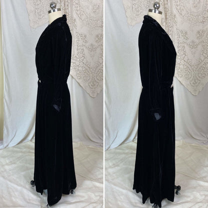 Vintage 1940's Robe | Black Velvet with Rhinestone Buttons | Size S | Styled by Dorian, New with Tags - Daggers & Dames