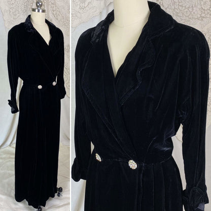 Vintage 1940's Robe | Black Velvet with Rhinestone Buttons | Size S | Styled by Dorian, New with Tags - Daggers & Dames