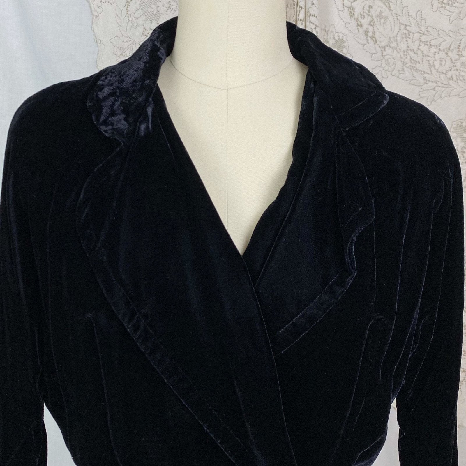 Vintage 1940's Robe | Black Velvet with Rhinestone Buttons | Size S | Styled by Dorian, New with Tags - Daggers & Dames