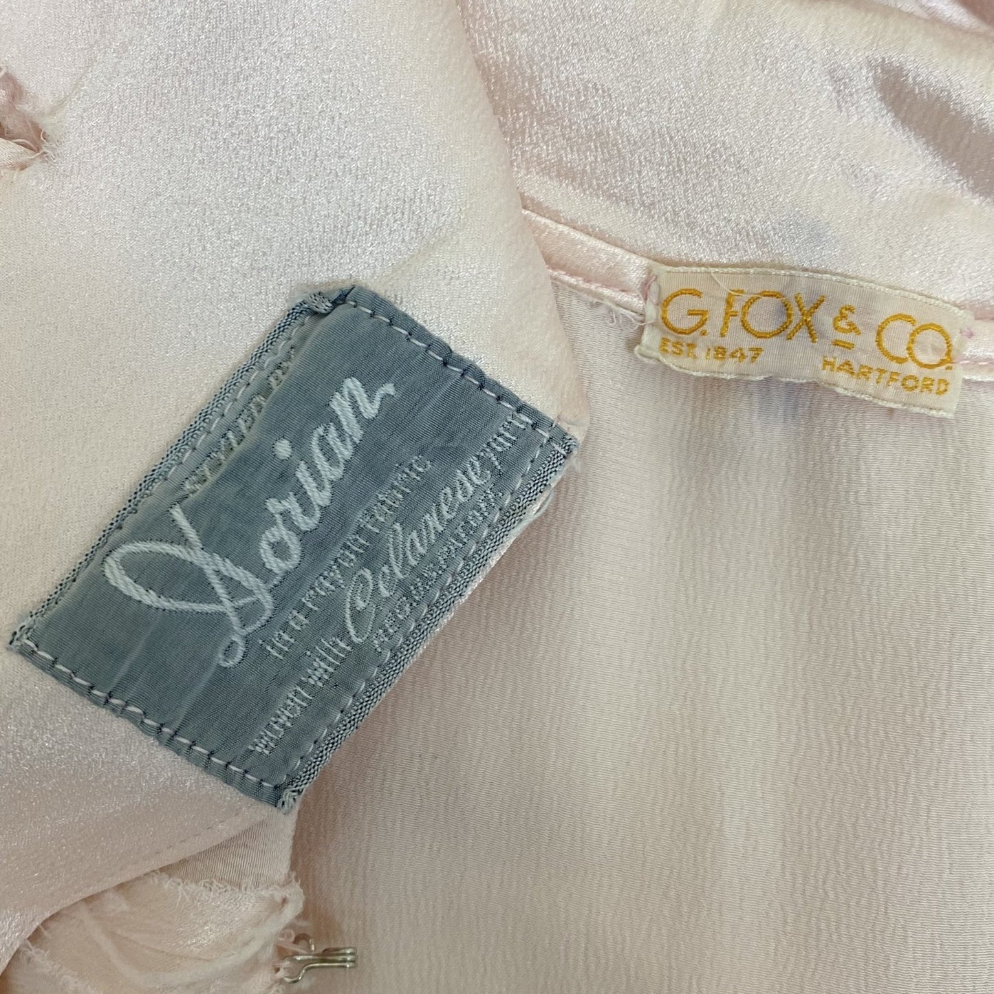 Vintage 1940's Robe | Pale Powder Pink Rayon Satin Charmeuse with White Ruffled Lace | Size XS | Dorian for G. Fox & Co. - Daggers & Dames