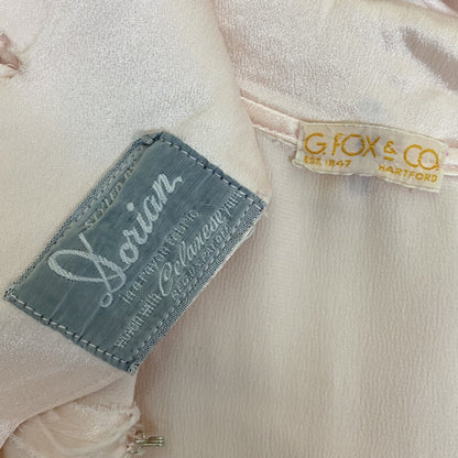Vintage 1940's Robe | Pale Powder Pink Rayon Satin Charmeuse with White Ruffled Lace | Size XS | Dorian for G. Fox & Co. - Daggers & Dames