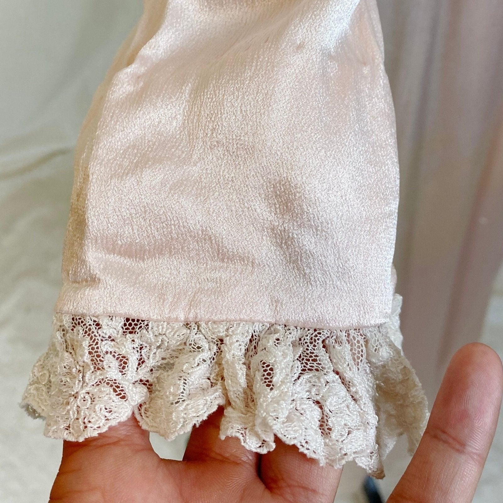 Vintage 1940's Robe | Pale Powder Pink Rayon Satin Charmeuse with White Ruffled Lace | Size XS | Dorian for G. Fox & Co. - Daggers & Dames