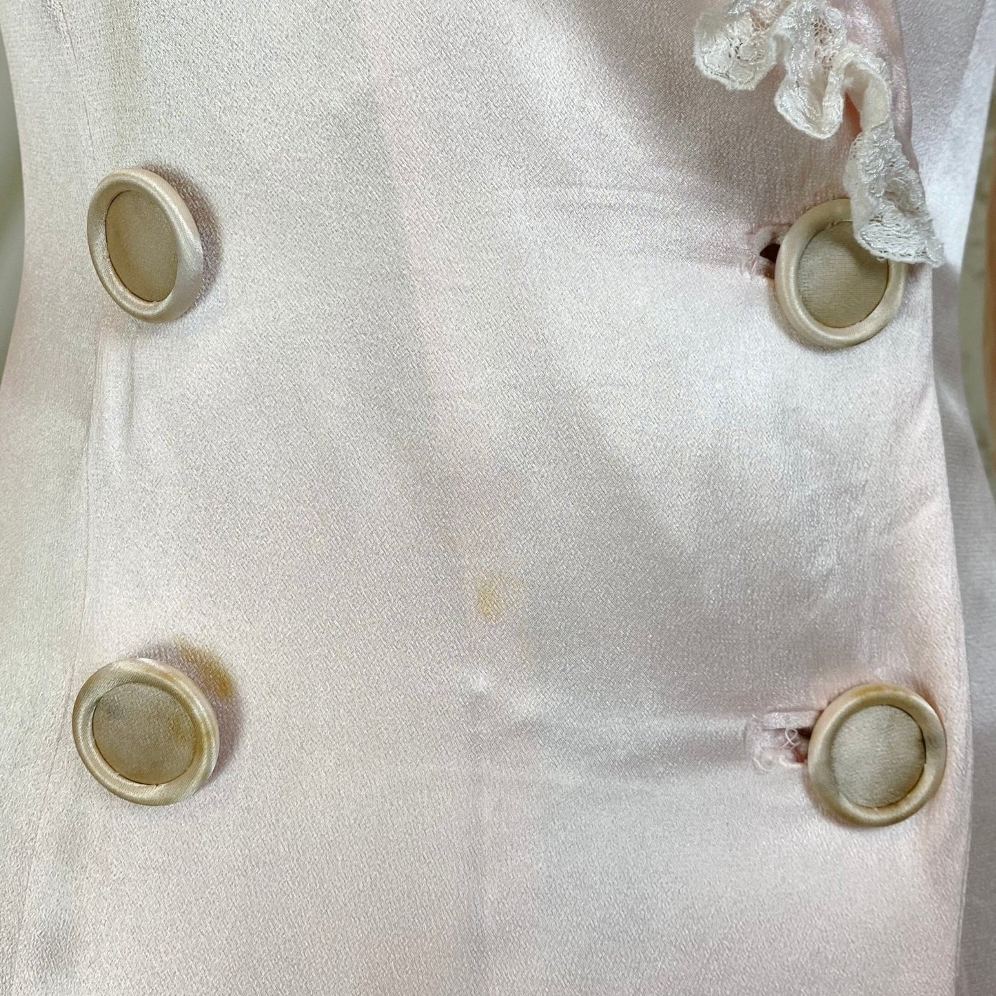 Vintage 1940's Robe | Pale Powder Pink Rayon Satin Charmeuse with White Ruffled Lace | Size XS | Dorian for G. Fox & Co. - Daggers & Dames