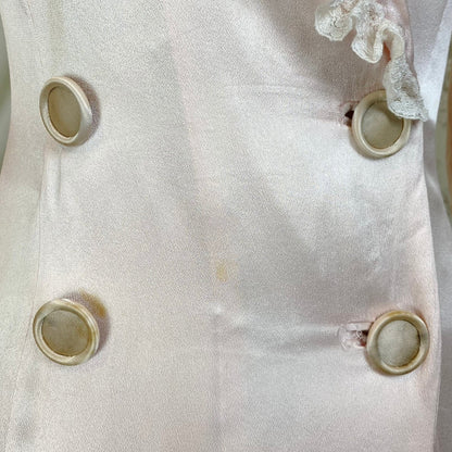 Vintage 1940's Robe | Pale Powder Pink Rayon Satin Charmeuse with White Ruffled Lace | Size XS | Dorian for G. Fox & Co. - Daggers & Dames