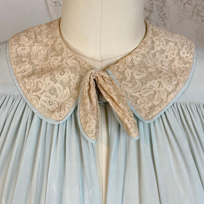 Vintage 1940's Robe | Pale Sky Blue Silk Chiffon with Nude Lace | Size S, M - Daggers & Dames