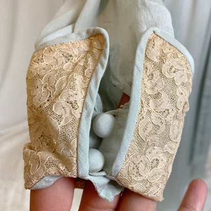 Vintage 1940's Robe | Pale Sky Blue Silk Chiffon with Nude Lace | Size S, M - Daggers & Dames
