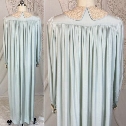 Vintage 1940's Robe | Pale Sky Blue Silk Chiffon with Nude Lace | Size S, M - Daggers & Dames