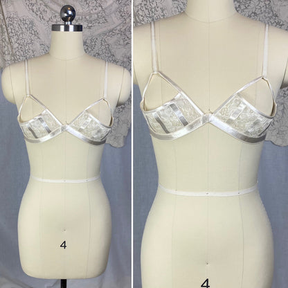 Vintage 1940's Shelf Bra | Creamy White Rayon Satin & Floral Lace Chiffon | Size 34 B | Petite Paris - Daggers & Dames