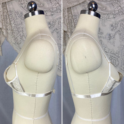 Vintage 1940's Shelf Bra | Creamy White Rayon Satin & Floral Lace Chiffon | Size 34 B | Petite Paris - Daggers & Dames