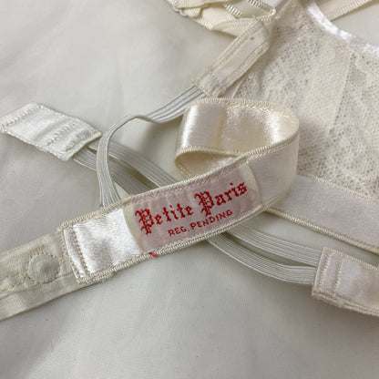 Vintage 1940's Shelf Bra | Creamy White Rayon Satin & Floral Lace Chiffon | Size 34 B | Petite Paris - Daggers & Dames