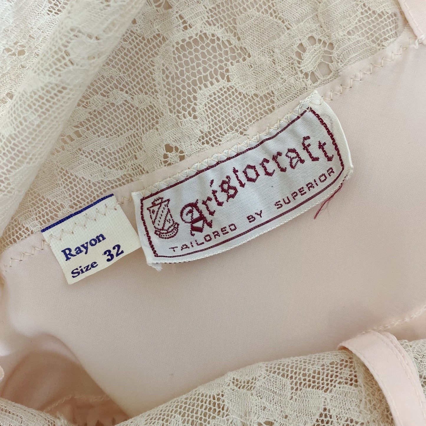 Vintage 1940's Slip | Baby Pink Rayon with Ivory Cotton Lace & Floral Applique | Size XS | Aristocraft, Never Worn - Daggers & Dames