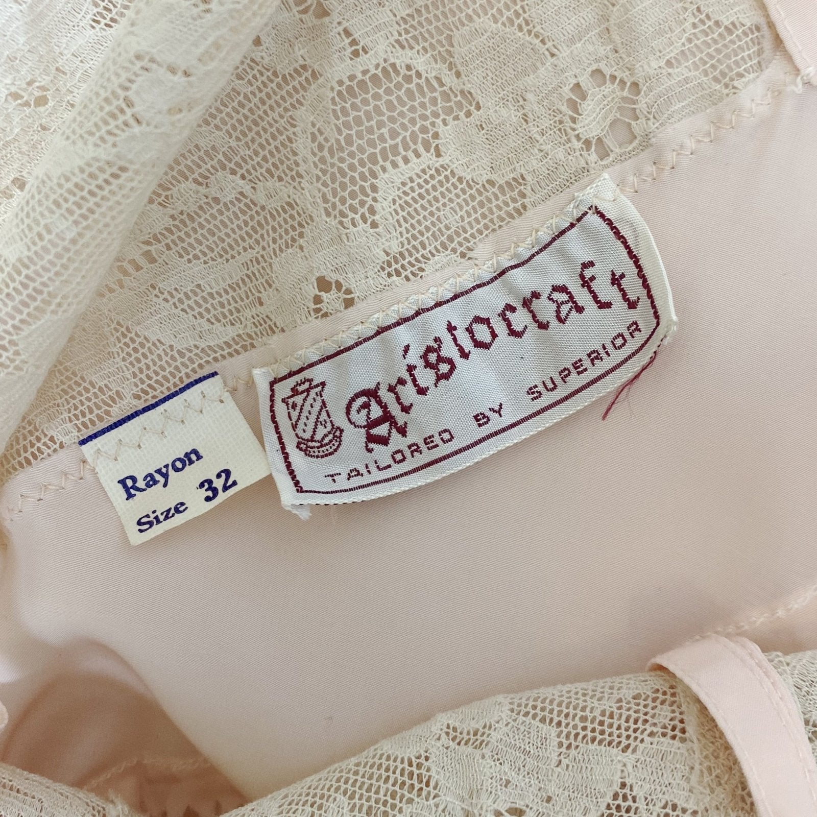 Vintage 1940's Slip | Baby Pink Rayon with Ivory Cotton Lace & Floral Applique | Size XS | Aristocraft, Never Worn - Daggers & Dames