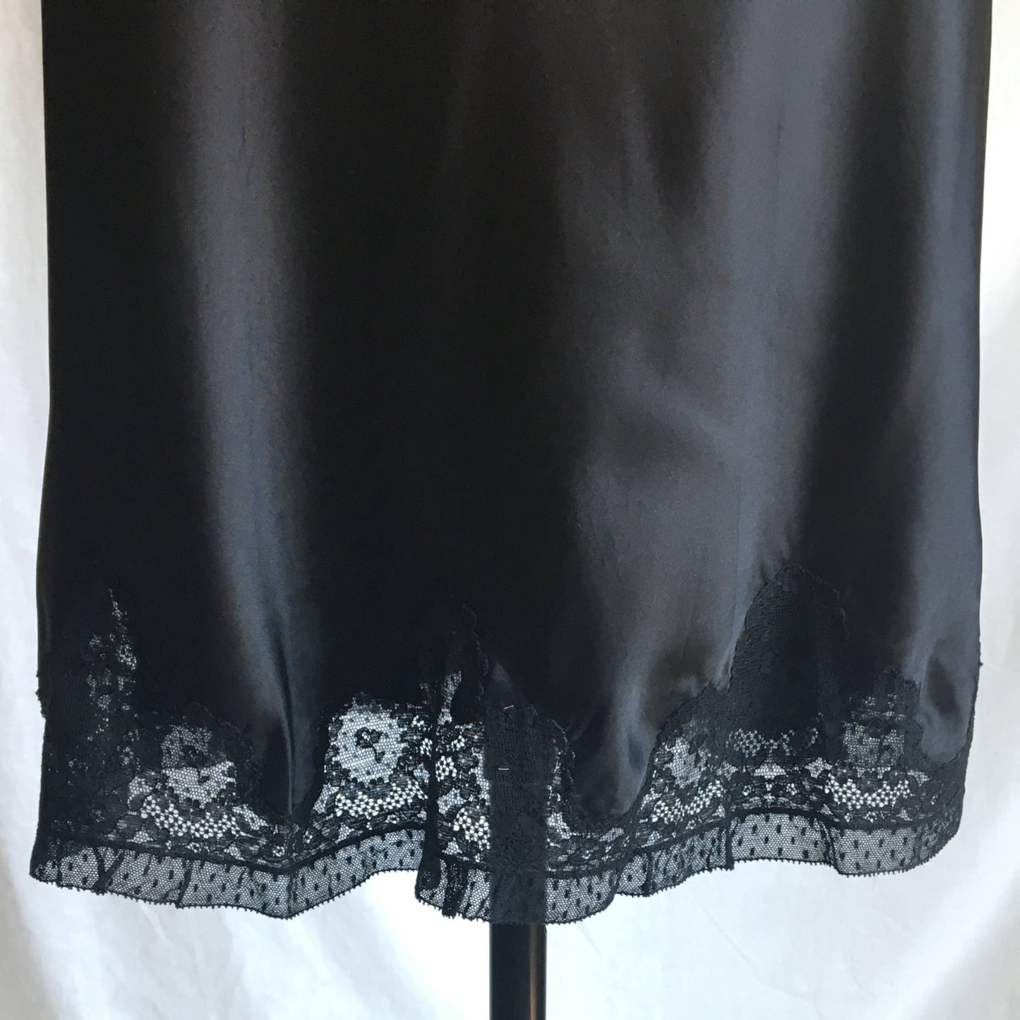 Vintage 1940's Slip | Black Rayon Satin with Bias Cut & Lace | Godfried Lingerie | Size XS, 32 - Daggers & Dames
