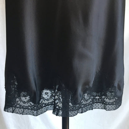 Vintage 1940's Slip | Black Rayon Satin with Bias Cut & Lace | Godfried Lingerie | Size XS, 32 - Daggers & Dames