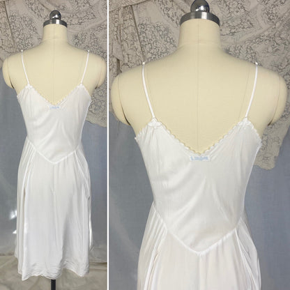 Vintage 1940's Slip | Bright White Rayon with Embroidered Scalloped Edges | Size S | Laros -New with Tags - Daggers & Dames