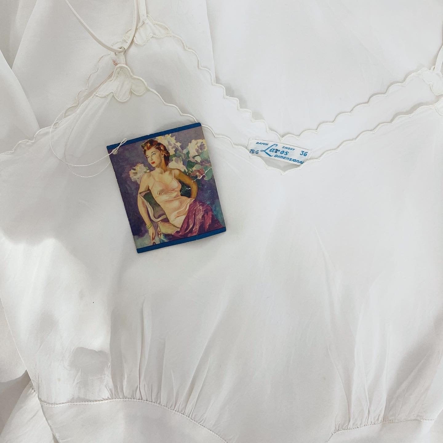 Vintage 1940's Slip | Bright White Rayon with Embroidered Scalloped Edges | Size S | Laros -New with Tags - Daggers & Dames