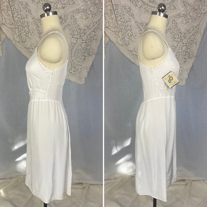 Vintage 1940's Slip | Bright White Rayon with Embroidered Scalloped Edges | Size S | Laros -New with Tags - Daggers & Dames