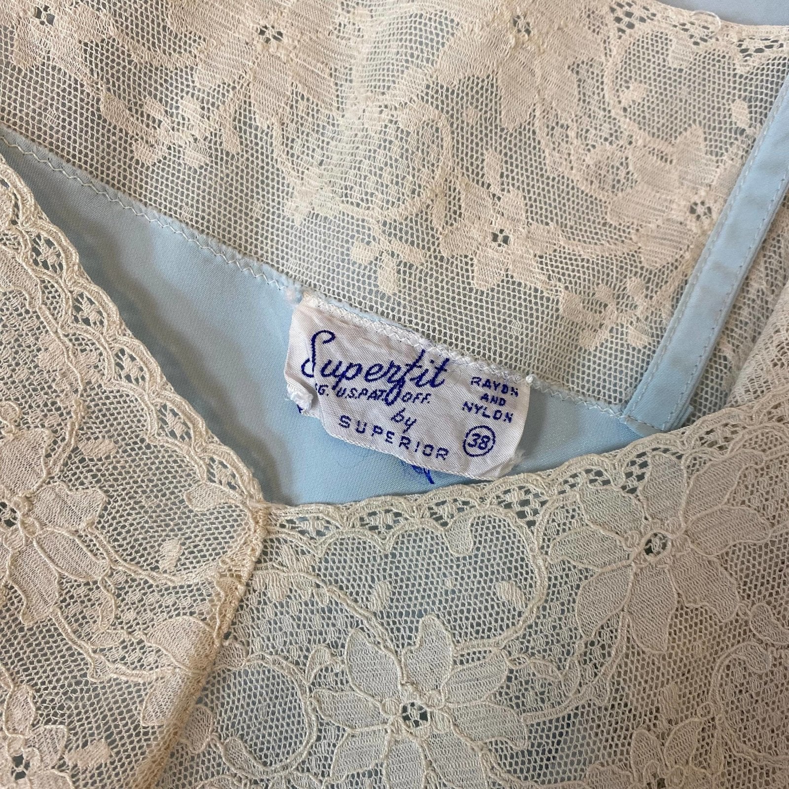Vintage 1940's Slip | Creamy Pastel Blue Rayon with Ivory Cotton Lace | Size S, M | Superfit - Daggers & Dames