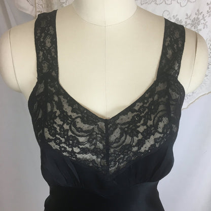 Vintage 1940's Slip | Deep Black Silk with Lace | Fischer Heavenly Lingerie | Size XS - Daggers & Dames