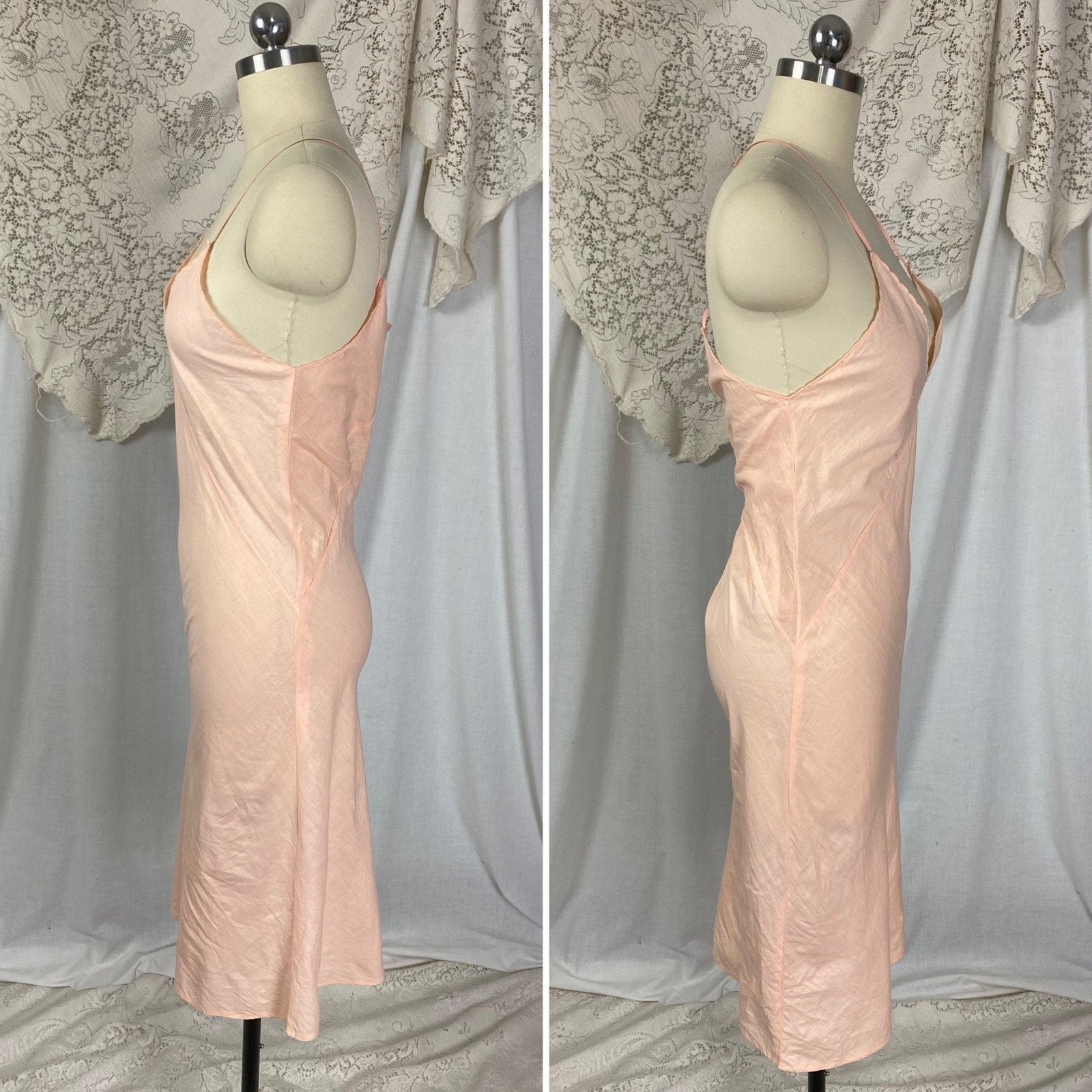 Vintage 1940's Slip Dress | Peachy Pink Soft Cotton with Deep Bias Cut | Size XS, S | Never Worn - Daggers & Dames