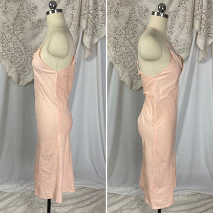 Vintage 1940's Slip Dress | Peachy Pink Soft Cotton with Deep Bias Cut | Size XS, S | Never Worn - Daggers & Dames
