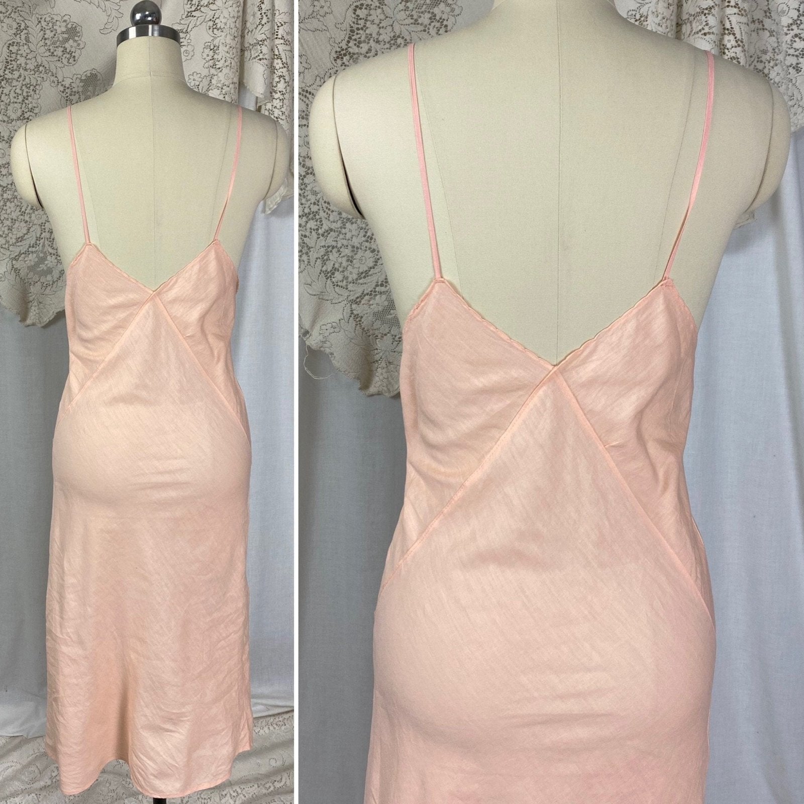 Vintage 1940's Slip Dress | Peachy Pink Soft Cotton with Deep Bias Cut | Size XS, S | Never Worn - Daggers & Dames