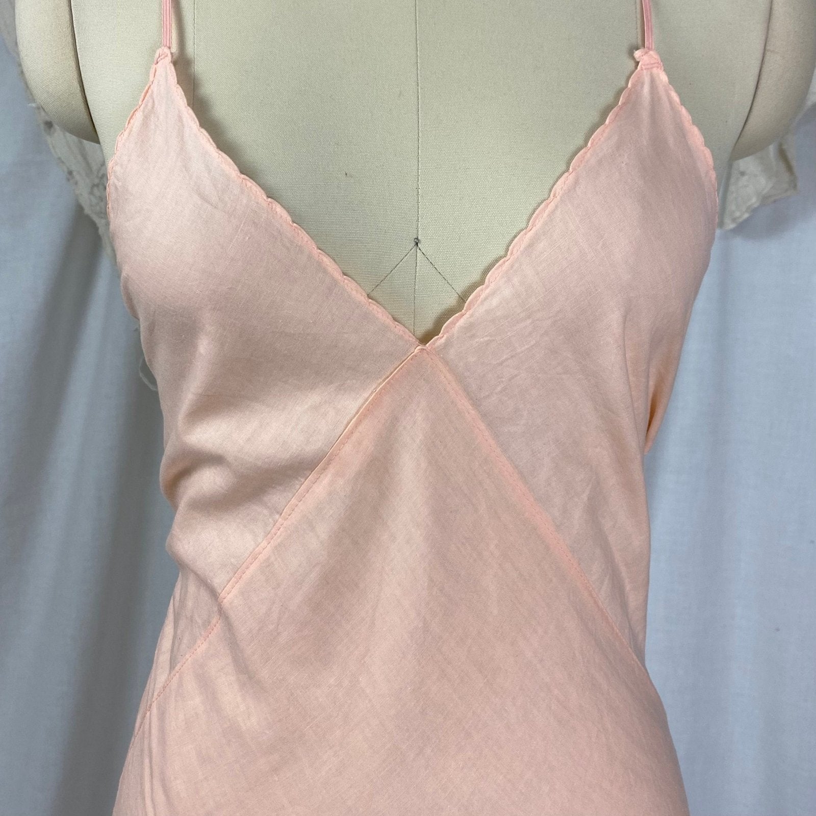 Vintage 1940's Slip Dress | Peachy Pink Soft Cotton with Deep Bias Cut | Size XS, S | Never Worn - Daggers & Dames