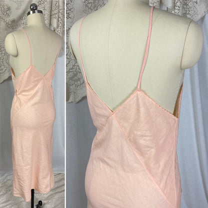 Vintage 1940's Slip Dress | Peachy Pink Soft Cotton with Deep Bias Cut | Size XS, S | Never Worn - Daggers & Dames