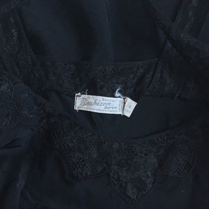 Vintage 1940's Slip | Ebony Black Rayon with Lace & Bias Cut with Bow Appliques | Barbizon | Size S - Daggers & Dames