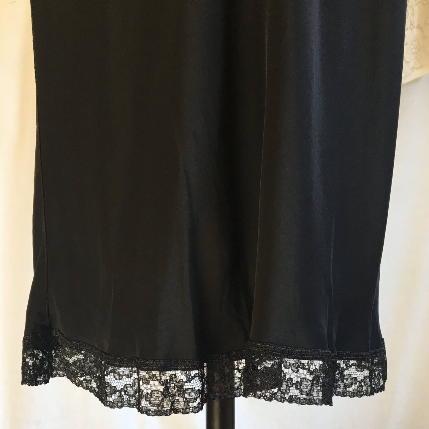 Vintage 1940's Slip | Inky Black Rayon with Sheer Ruffled Tulle & Lace | Size XS - Daggers & Dames