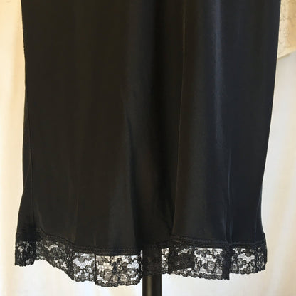 Vintage 1940's Slip | Inky Black Rayon with Sheer Ruffled Tulle & Lace | Size XS - Daggers & Dames